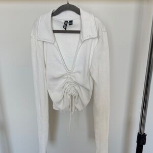 White Ribbed Long Sleeve Top Size S